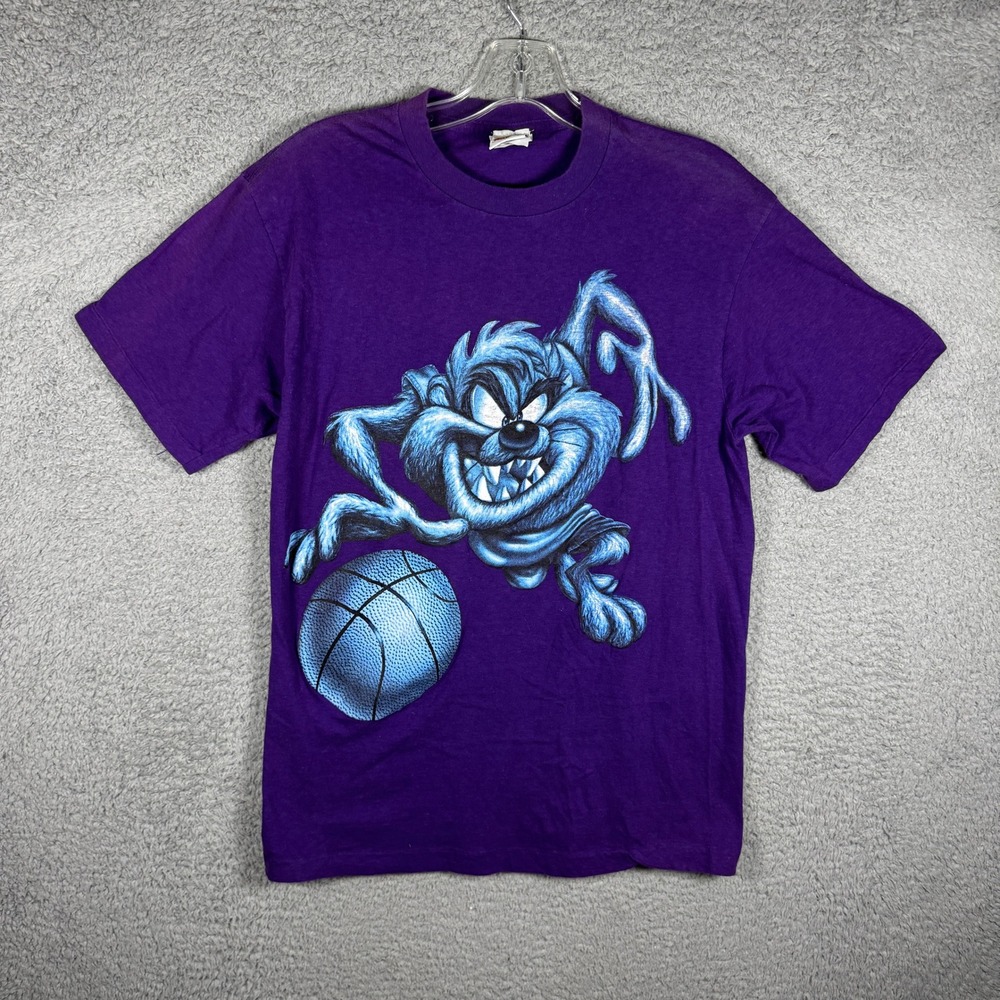 Vintage 1998 Looney Tunes Taz‎ Basketball T-Shirt Purple Mens Large Short Hills